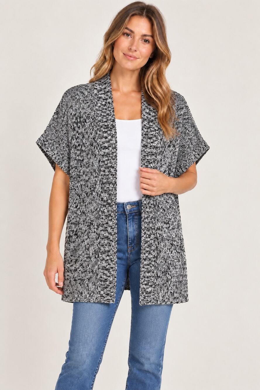 Eileen Fisher Organic Linen Cotton Cardigan Sweater Vest Women's L Black White